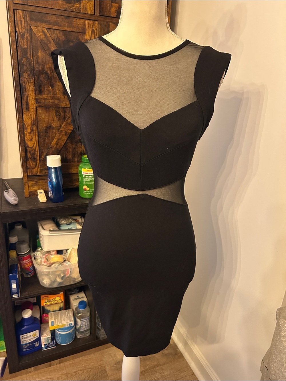 B Darlin Black Mesh Cutout Bodycon Mini Dress